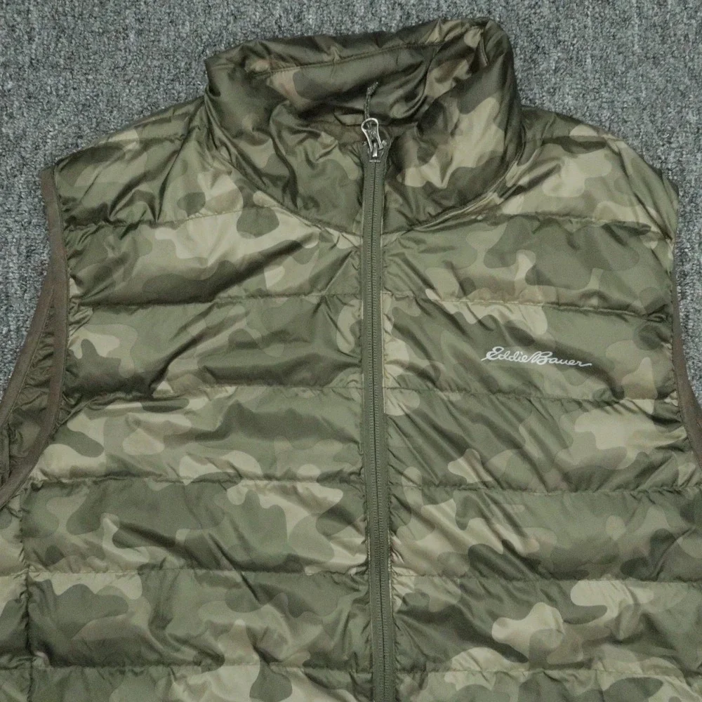 Eddie‎ Bauer Vest Mens Large Tall Green Camo Down Insulated Full Zip Pockets